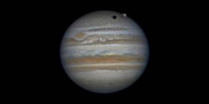 Picture taken from Abergavenny of Jupiter and its largest moon Ganymeade and its shadow.